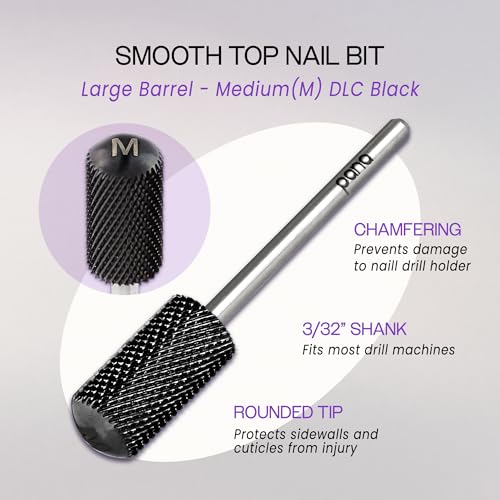 USA Pana 3/32" Safety Nail Carbide - Smooth Round Top Large Barrel Head for Electric Dremel Drill Machine - Grit Size: (5XC to Extra Fine) (Medium, Large Barrel - DLC Black)