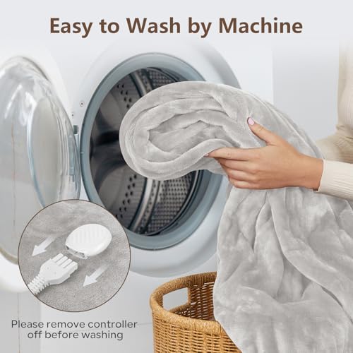 PROALLER Electric Heated Blanket Queen Size with 6 Levels & 8h Auto Off, Ultra Soft Flannel Full Body Heating Blanket, Machine Washable, Warm Gray, 84" x 90" - Thumbnail 5