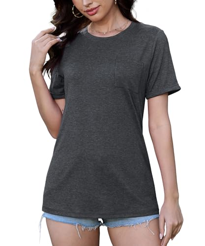 JomeDesign Womens Summer Tops Casual Short Sleeve Shirts with Pocket Lightweight Crew Neck Tee Classic Fit2
