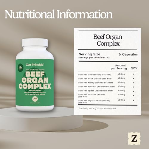 Zen Principle Grass Fed Beef Organs Supplement – Desiccated Liver, Heart, Kidney, Pancreas, Spleen, Intestine & Tripe/Stomach – Grass-Fed & Grass-Finished on the Natural Pastures of New Zealand 2-Pack