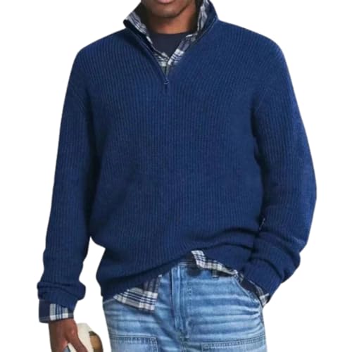 Men Sweater Casual Fashion Men Warm Knitwear Slim Fit Comfortable Men Soft Knit Sweater Temperament Classic Men Trend Long Sleeve Sweater E-Dark Blue S