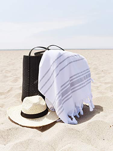 Laguna Beach Textile Co. Soft Turkish Fouta Beach Towel - White Stone Gray, 400 GSM