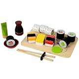 Sushi Play Set – 8.66 Inch Wooden Educational Toy | Wood Sushi Food Kit – Natural Wood Sushis Set with Accessories & Sorting Compartment for Learning Colors Shapes & Imaginative Play, Ideal for Kids