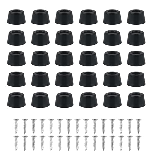 Image of ZDNT 30Pcs Round Black Rubber Feet with Stainless Steel Screws,Rubber Cutting Board Feet,Non Slip Furniture Feet Pads for Furniture Tables Chairs Chopping Boards (19 * 15 * 11mm)