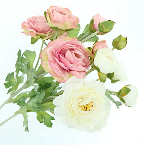 Htmeing 3Pcs Artificial Ranunculus Flowers Flocked Stems Spray Diy Wedding Flowers Silk Bridal Bouquets Wedding Centerpieces (White) #TOP4