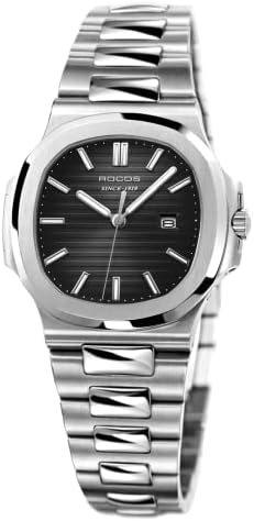 JOESD Women's Wrist Watch Japanese Quartz Watch with Date Black Dial Square Face Swiss Stainless Steel Watch for Women Ladies Crystal Analog Watches Luxury Classic Elegant #R000139L(Black)