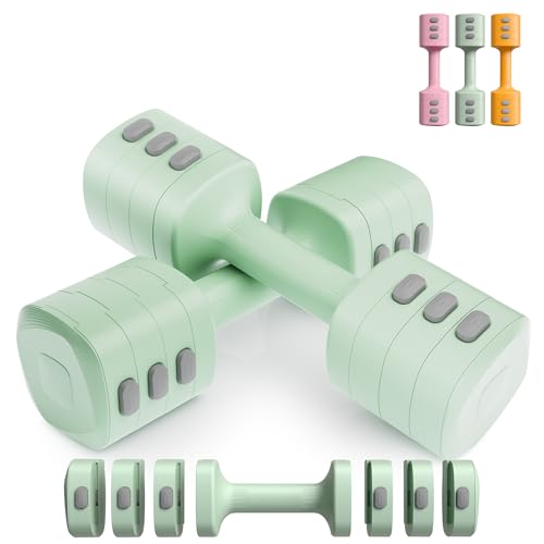 Adjustable Dumbbell Set of 2, 4 in 1 Free Weights with Fast Adjustment, Each 2.2lb/3.3lb/4.4lb/5.5lb Hand Weights Set for Home Gym & Outdoor Exercise Training