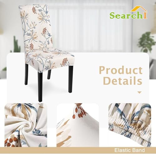 Image of SearchI Printed Dining Room Chair Covers Set of 6, Stretch Kitchen Chair Covers Washable Parsons Chair Slipcover Removable Dining Chair Protectors for Hotel,Ceremony(Elegant Blossom)