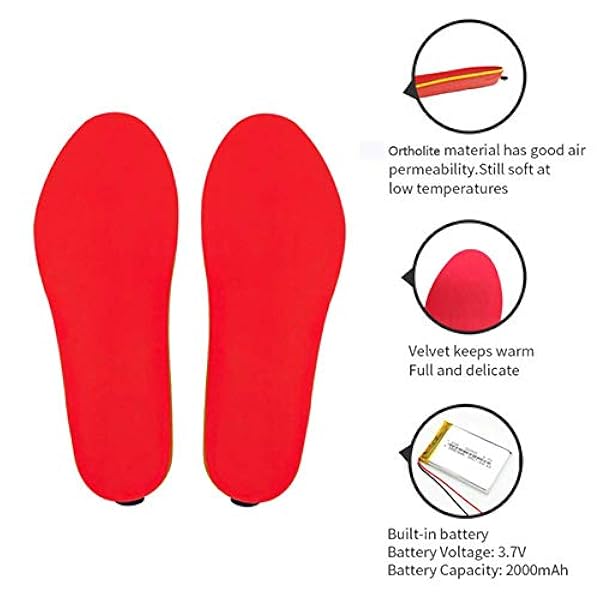 HWZZ Soletta Riscaldante Elettrica 1800Mah Incorporata Unisex Scarpe Calde per Piedi con Soletta Riscaldante con Telecomando Wireless, Adatta per Sci, Escursionismo,Rosso,35~40