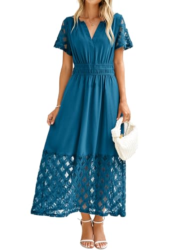 Image of Simplee Womens Summer Boho Maxi Dress V Neck Empire Waist Long Flowy Wedding Guest Dresses with Pockets