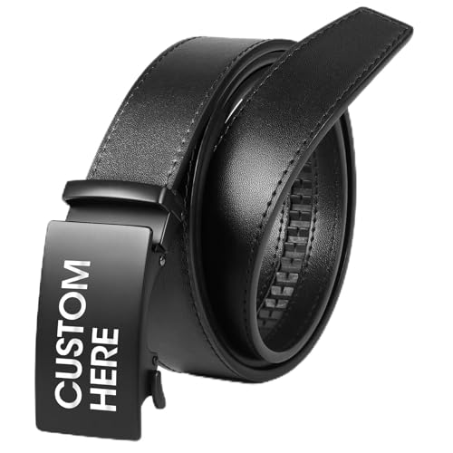 Personalized Belt for Men with Automatic Sliding Buckle Leather Ratchet Mens Belts for Father Husband Boyfriend Birthdays