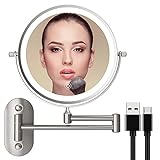 EREAL Rechargeable LED Lighted Makeup Mirror Wall Mounted Double Sided 10X Magnification Vanity 3...