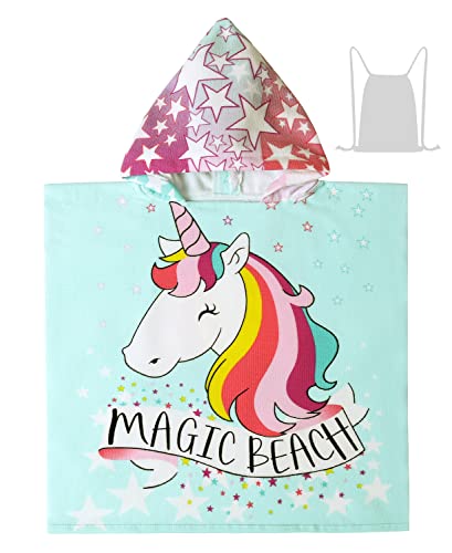 Image of Unicorn Hooded Beach Towel for 1-5 Years Old Girls Kids Children Pool and Bath Poncho Towel with Portable Bag (Magic Unicorn)