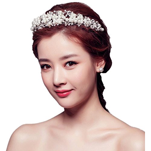 Meiysh Lady Pearl Diamond Crown Wedding Bridal Head Wear Hair Band Headdress Party Accessories