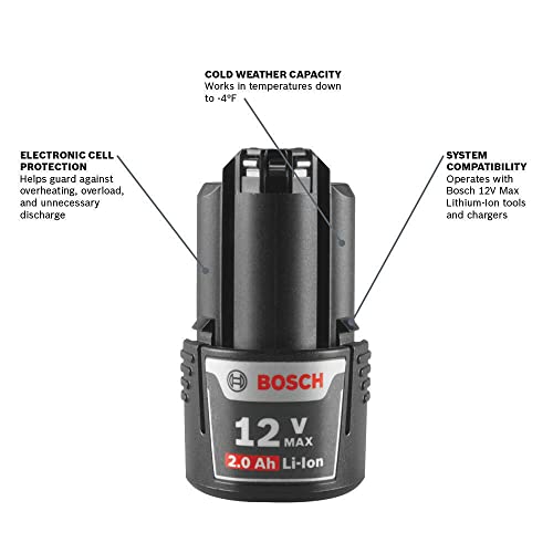 Image of BOSCH BAT414-2PK 12V Max Lithium Ion 2 Ah Battery 2-Pack | Cordless Power Accessory | Slide Mount Interface | Charge Status Feature | Portable Energy Source | Compatible Tool Supply