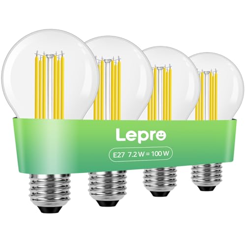 Lepro Energieklasse A E27 LED Warmweiss, 7.2W 1521 Lumen Glühbirne E27, Nicht Dimmbar, A60 Led Birne, 2700 Kelvin Warmweiß, 300° Abstrahlwinkel Energiesparlampe, ersetzt 100W Leuchtmittel, 4 Stück