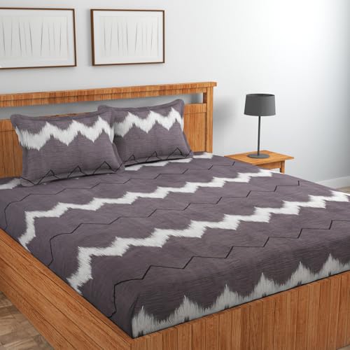 Image of Home Premium Cotton Flat Double Bedsheets with 2 Pillow Covers | Double Bed Breathable | Wrinklefree | Ultrasoft 210 tc Supersoft | 90 x 90 Inches|Print Floral, White Purple