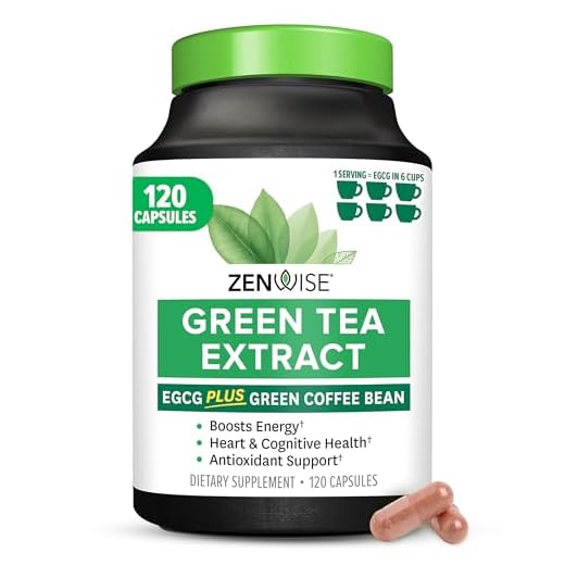 Zenwise Green Tea Extract with EGCG & Vitamin C - Antioxidant & Immune Supplement - Vegan Skin & Heart Support + Brain Health & Memory Boost - 120 Count