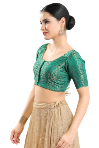 Image of Vamas Women's Brocade & Georgette Padded Self Design Half Sleeve Readymade Saree Blouse (X-1126.ELB)