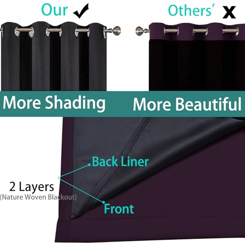 Image of Yakamok Dark Purple 100% Blackout Curtains 84 Inches Long 52 inch Wide 2 Panels | Blackout Curtain Panels for Bedroom, 2 Thick Layers Grommet Top Thermal Insulated Drapes with Black Liner for Living Room