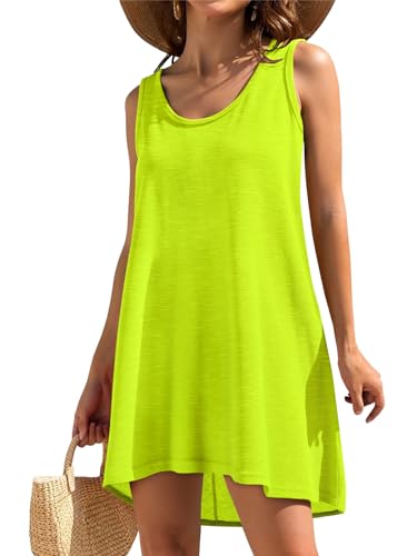 Image of Swimsuit Coverup for Women Bikini Sleeveless Beach Bathing Suit Cover Up | CHICGAL Summer Loose Tank Dress Bikini Beachwear Swimming cover, Vacation Hawaiian Cruise Pool Outfit T shirt Fashion Clothes