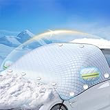 【MOKUSETSU】2025最新型 車用凍結防止カバー カーフロントガラスカバー フロントカバー 凍結防止シート 車用 サンシェード 防風フック４本固定式 ミラー保護カバー付き 五層構造 厚手 内蔵強力磁石12枚 防雪防水防風防塵 日よけ 遮光断熱 取付簡単 折り畳み式 凍結/積雪/霜/雹/落葉対策 軽自動車 小型SUV セダンに適用 サイズ245*150cm