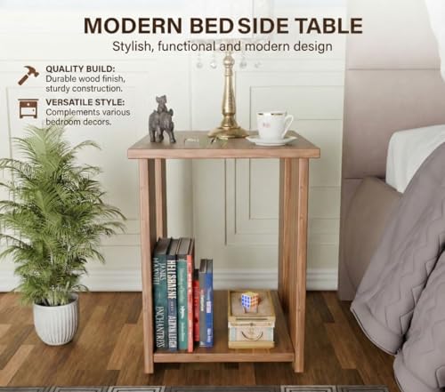 Image of SPYDER CRAFT Modish Wood Bedside Table for Bedroom|Wooden Modern Side Tables for Bedroom|Side Table for Bed Room|Corner Table for Bed Room (Finish Color -Noce Lyon, DIY(Do-It-Yourself))