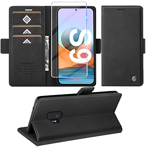 Giyer Handyhülle für Samsung Galaxy S9 Hülle mit Schutzfolie, Standfunktion Kartenfach Wallet Premium Leder Schutzhülle S9 Flip Hülle Cover Stoßfeste Klapphülle S9 5.8 Zoll (Schwarz)