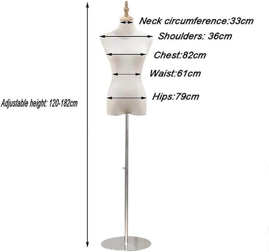 Mannequin Annequins Sewing Bust Woman Clothing Store Model Model Mannequin Display Stand, with Wooden Arms, Round Base Dress Form