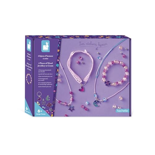 Janod - 4 Bijoux d'Humeur à Créer - Change de Couleur au Contact de la Peau - Kit de Loisirs Créatifs - Activité Manuelle pour Enfant - Dès 6 Ans et + -...