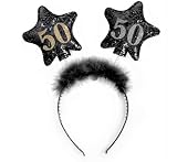 Nuevo y original embalado; PartyDeco- Antenas con número 50, Color Negro y Dorado, OP50
