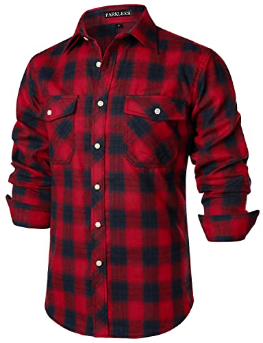 PARKLEES Chemises décontractées pour homme, coupe droite, boutonnées, à carreaux, en flanelle...
