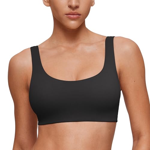 CRZ YOGA Softhold Women's Double Lined U Back Bralettes - Scoop Neck Unlined T-Shirt Everyday Bras Smooth Wireless Cami