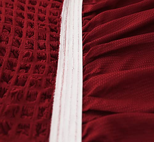 Image of House of Quirk Turkish Bubble Frill Five Seater 3 + 1 + 1 Sofa Slipcovers 280 GSM, Durable Washable Universal Triple Seater High Elastic Furniture Protector ((Maroon))