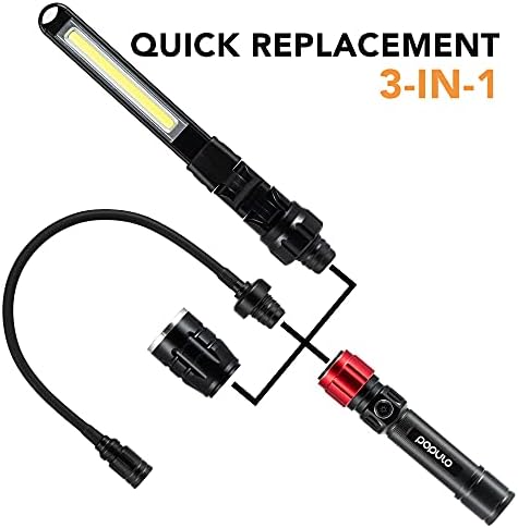 POPULO 3 in 1 Led Work Lights with Magnetic Base, LED Flashlight with Flexible Gooseneck and Slim Bar Light, 400 Lumens Rechargeable Flashlights for Household, Camping and Car