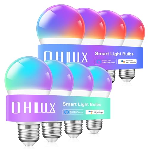 OHLUX Smart Light Bulbs 8Pack, WiFi & Bluetooth, RGB Color