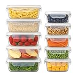Harbour Housewares Glass Containers with Airtight Lids - 10 Pack - 2 Sizes (1040ml | 370ml) Lunch Box Tubs BPA-Free Meal Prep Containers Reusable Leak Proof Food Storage Tubs, Oven Safe, Freezer Safe