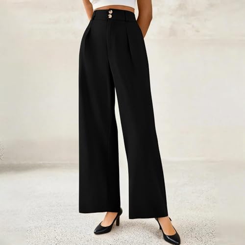 Wide Leg Dress Pants for Women Business Casual High Waisted Pants Elastic Waist Office Work Pant Slacks with Pockets2