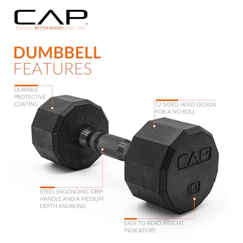 image for CAP Barbell 12-Sided Coated Dumbbell with Black Handle, Single, 10 LB