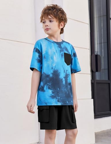Image of Arshiner Boys' 2-Piece Cotton Outfit Short Sleeve Crewneck T-Shirt & Cargo Shorts Set Summer Casual Clothes for Kids 5-13