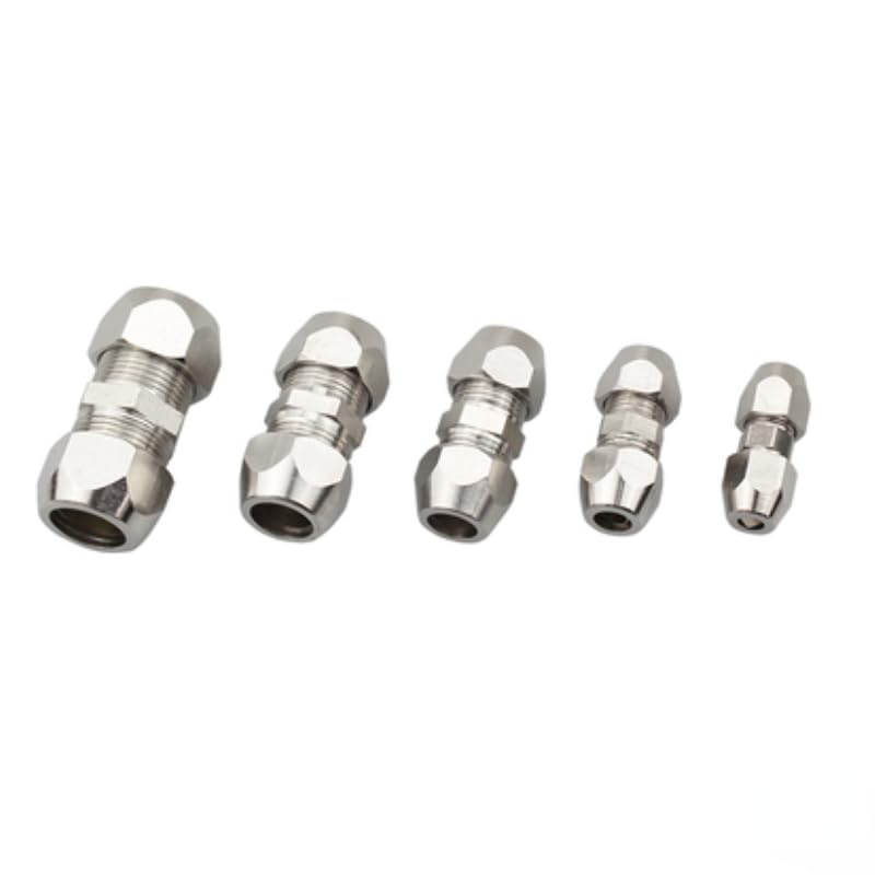 Compression Ferrule Tube Fitting 4-16mm Brass Pipe Double Card Set Copper Joints Tubing Nut Lock Double Straight(OD Tube 14mm to 14mm) Plumbing Fittings