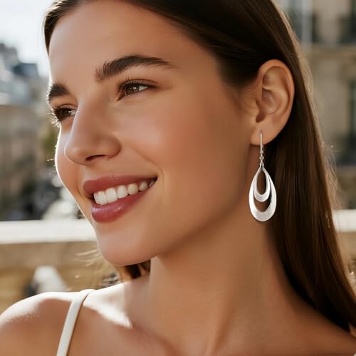 ALEXCRAFT 925 Sterling Silver & 14K Gold Plated Teardrop Dangle Earrings Double Teardrop Leverback Dangle Earrings for Women Hypoallergenic Trendy Prom Fashion Jewelry Gifts2