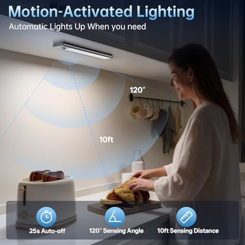 PZSUNLY Under Cabinet Lighting,5 Pack Rechargeable Motion Sensor Light Indoor,3 Colors Dimmable,Magnetic Closet Lights Battery Operated,Under Counter Lights for Kitchen,Wardrobe, Hallway, Home
