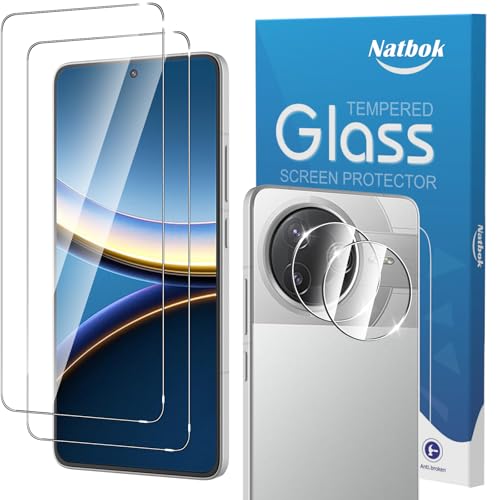 Natbok 2+2 Piezas Protector de Pantalla para Poco F7 Pro 5G/F7 Ultra con Protección de Cámara,Cristal Templado,Dureza 9H,Antihuellas,Sin Burbujas,Ultra Transparente Premium Vidrio Templado