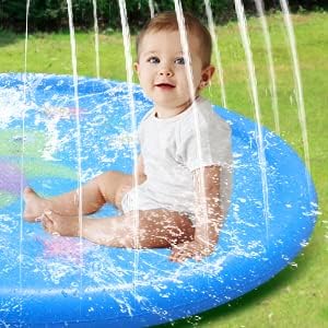 Image of WENGTY Non-Slip Splash Pad for Kids, Thicken Sprinkler Pool Summer Outdoor Water Toys - Fun Backyard Fountain Play Mat for Baby Girls Boys Children (Multi Color)