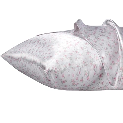 Lirex Lot de 2 Taies d'oreiller Satin avec Fermeture Éclair, Similaires à la Soie, Housse d'oreiller en Satin Polyester pour Cheveux (30 x 50 cm, Rose Floral)