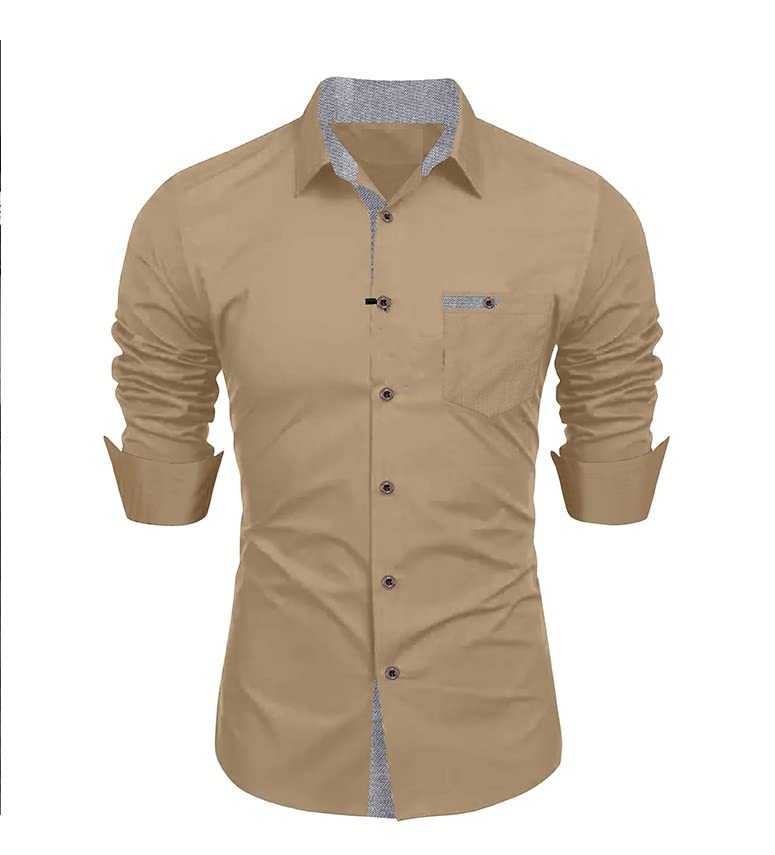MarkhamMen's Solid Cotton Blend Buttoned Regular Fit Collared Casual Wear Fashion Shirt (S_H_F_261)