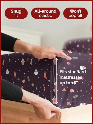 Full Christmas Night Sheet Set - Holiday Xmas Pattern Bedding Set - Deep Pockets - Snug Fit - 4 Piece - Wrinkle Free & Easy Care - Comfy Festive Winter - Holiday Sheets for Women, Men, Kids & Teens