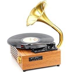 Tourne-Disque Vinyle, avec Tourne-Disque Vintage Bluetooth en Forme De Corne,La Vitesse Réglable À Trois Vitesses Prend en Charge 33% 8 Vitesses Différentes - Les Beatles, Paul McCartney, John Lennon, RIngo Starr, George Harrison