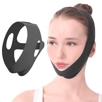 Snoring Relief Chinstrap for Better Breathing Support & Facial Blood Circulation, Ice Silk Face Lift Band for Double Chin Reduction & Jawline Contouring, Overnight V-Shape Face Lifting Strap for Sleep